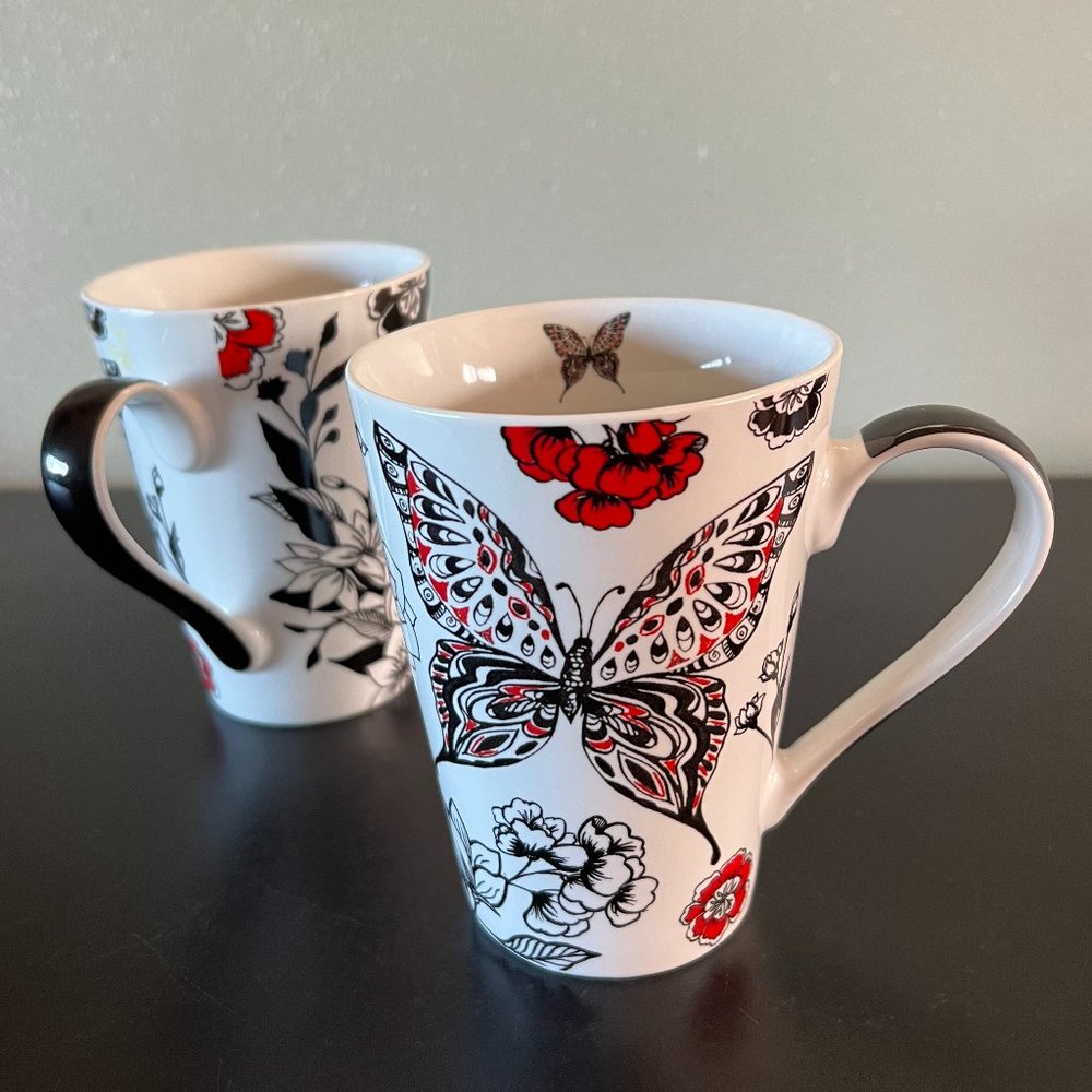 Set of 2 Könitz Germany Porcelain Butterflies and Floral Mugs Cups
